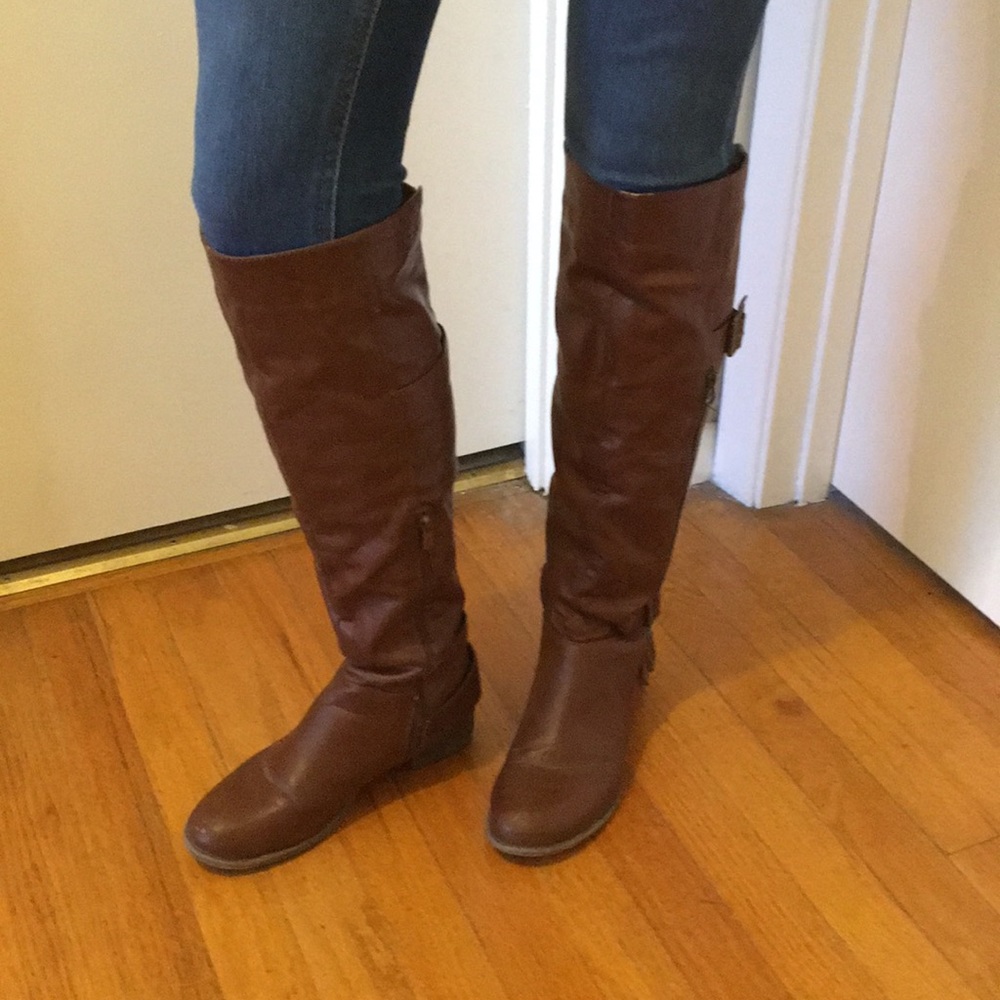Brown faux leather boots